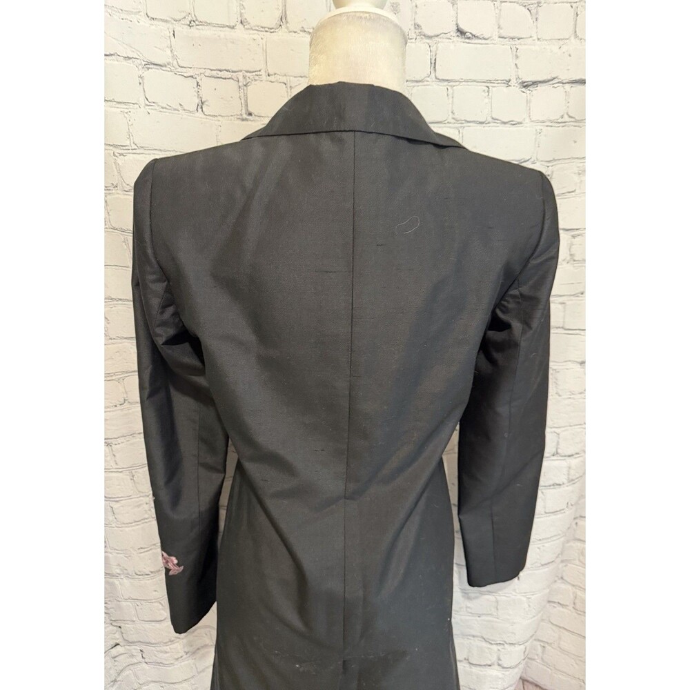 Bloomingdale’s Silk Long Black Floral Embroidered Jacket Coat Size 4 - Picture 8 of 10